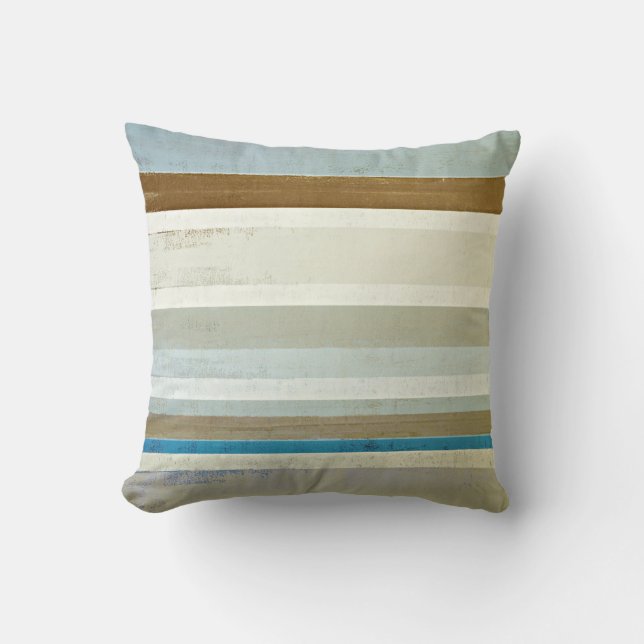 "Erfinden Sie" blaue und beige abstrakte Kunst Kissen (Vorderseite)