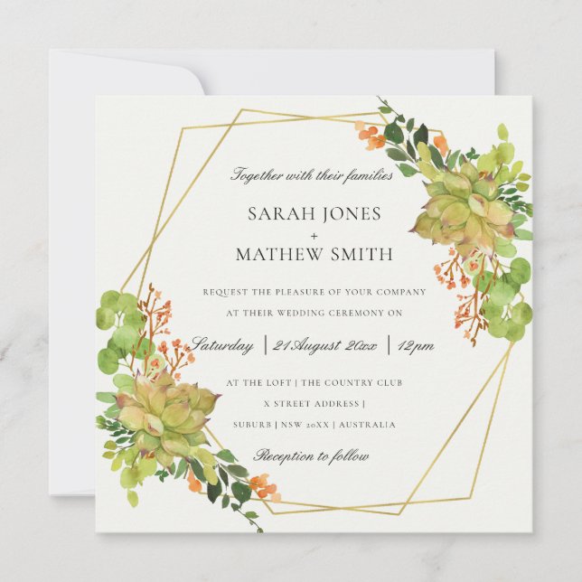 ERFOLGREICHE CACTUS ORANGE FLORAL WATERCOLOR WEDD EINLADUNG (Vorderseite)
