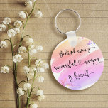 Erfolgreiche Woman Pink Watercolor Chic Typografie Schlüsselanhänger<br><div class="desc">"Hinter jeder erfolgreichen Frau steht sich selbst." Wer braucht also Prinz Charming? Machen Sie sich "fröhlich immer danach" und umarmen Sie "Girl Power", wenn Sie diesen stilvollen, farbenfrohen feministischen Acryl-Schlüsselanhänger mit süsse, handgeschriebenen Schriften Typografie verwenden, die einen gelben, pfirsichfarbenen, rosa und lila ombre Aquarell überragt. Dieser Schlüsselanhänger ist in kleinen...</div>