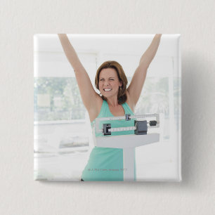 Erfolgreicher Gewichtsverlust. Glückliches Button