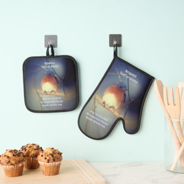 Erfolgsvogel inspirierender Personalisierter Ofenhandschuh & Topflappen-Set (Insitu (Hängend))