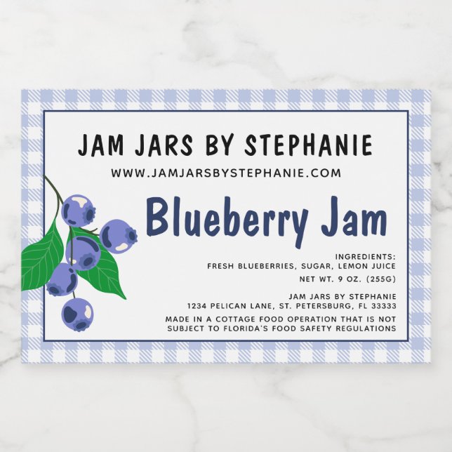 Erforderlicher Text-Blueberry-Jam in der Hütte Kar Lebensmitteletikett (Einzelnes Label)