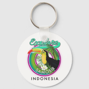 Erforschen Sie das Reiselogo von Samosir indonesie Schlüsselanhänger