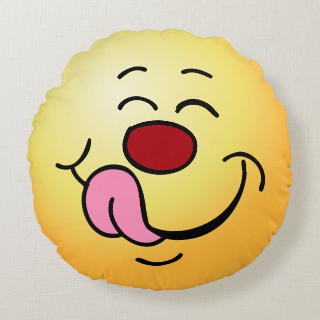 Erfreutes Gesicht Grumpey Rundes Kissen (Vorderseite)