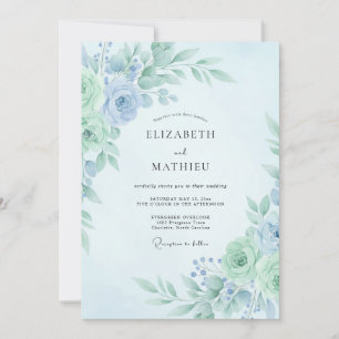 Erfrischende botanische Hochzeit in Mint-Türkis Einladung