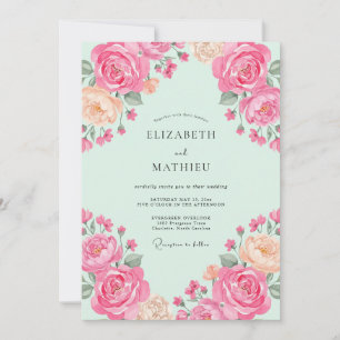 Erfrischende Minzgrüne Rosenhochzeit Einladung
