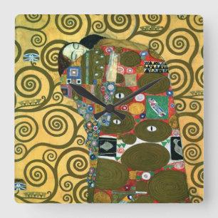 Erfüllung aka Der Kuss von Gustav Klimt Quadratische Wanduhr