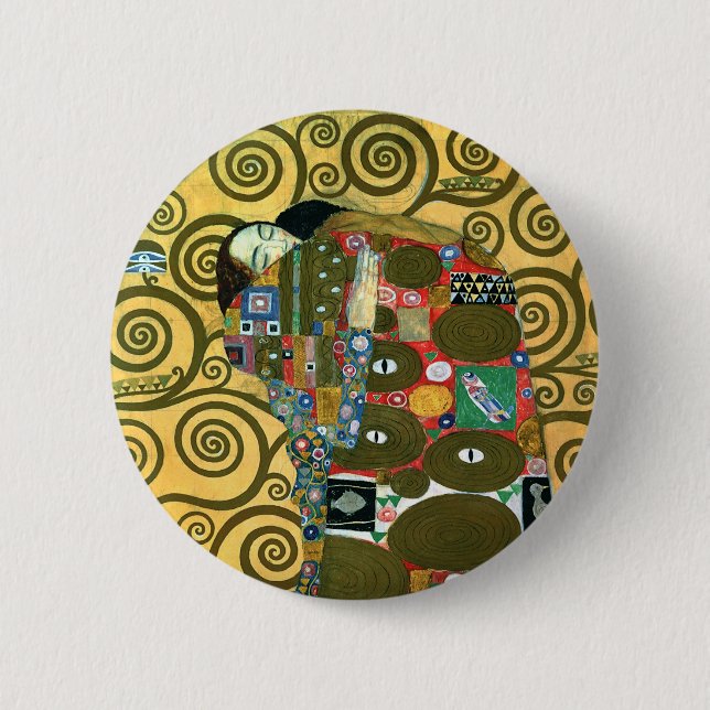 Erfüllung alias The Embrace von Gustav Klimt Button (Vorderseite)