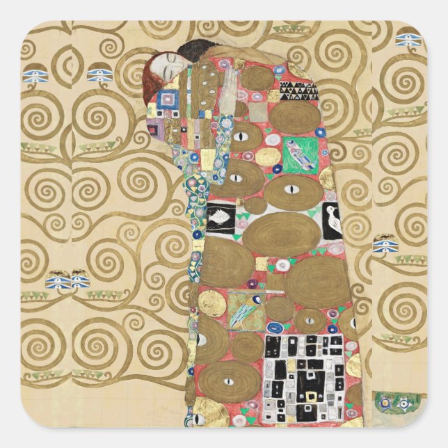 Erfüllung, Gustav Klimt Quadratischer Aufkleber (Vorderseite)
