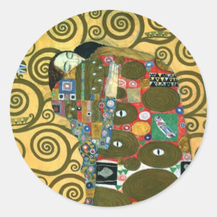 Erfüllung oder Die Umarmung von Gustav Klimt Runder Aufkleber