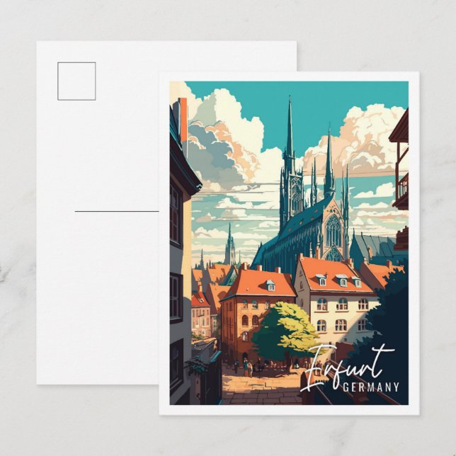 Erfurt Deutschland Vintage Reise Illustration Postkarte (Vorne/Hinten)