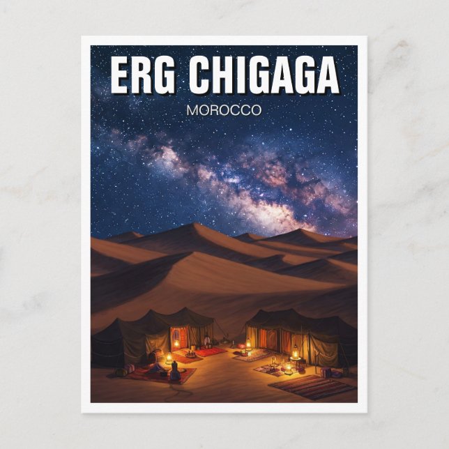 Erg Chigaga Marokko Reisen Nacht Milchstraße Postkarte (Vorderseite)