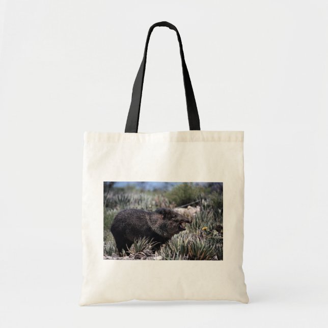 Ergatterter Peccary (javelina) gähnend unter dem Tragetasche (Vorne)