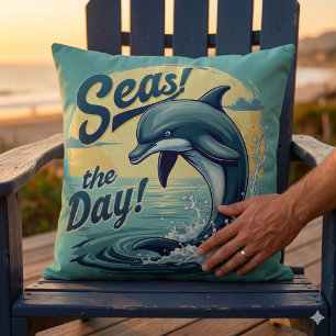 Ergreife den Tag Retro Delfin Ozean Ästhetik Kissen