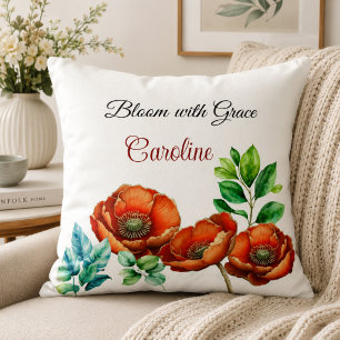 Erhabene Aquarell-Rote Mohnblumen Glücklicher Ruhe Kissen