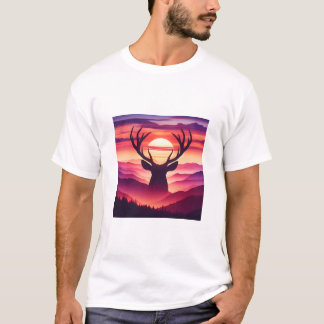 Erhabene Hirsch-Silhouette Sonnenuntergang Berglan T-Shirt