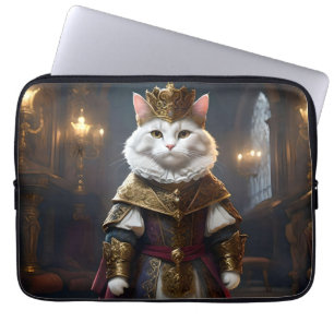 "Erhabener Monarch: Die königliche weiße Katze in Laptopschutzhülle
