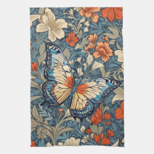 Erhabener Schmetterling unter William Morris Blume Geschirrtuch