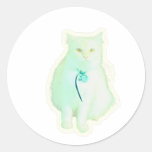 Erhabener Weißer Katzenaufkleber, Elegante Fluffig Runder Aufkleber