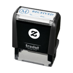 ERHALTEN Name Datum Monogramm Schwarz Blau Tinte G Permastempel