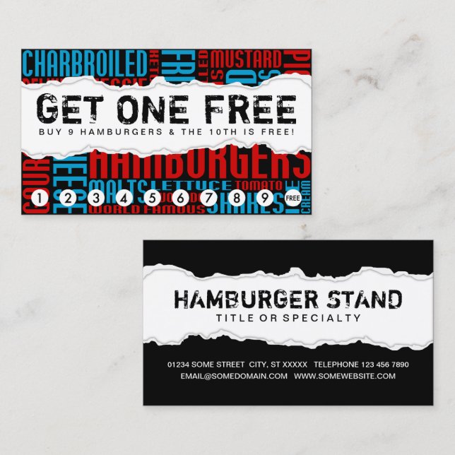 erhalten Sie einen kostenlosen HAMBURGER Treuekarte (Vorne/Hinten)