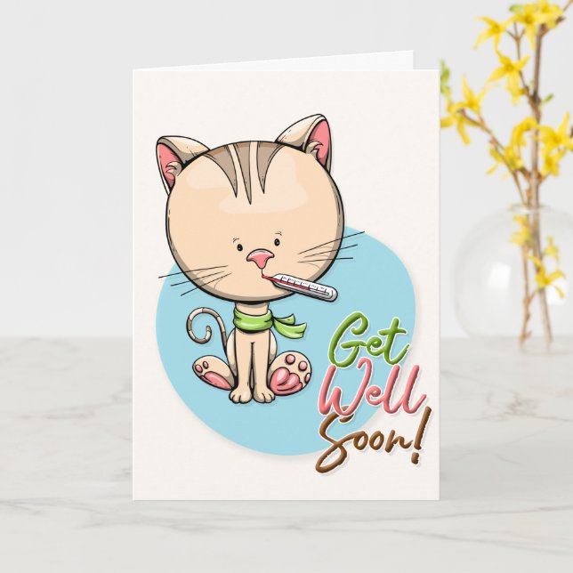 Erhalten Sie sich bald einen Niedlichen Kitty Gruß Karte (Gelbe Blume)