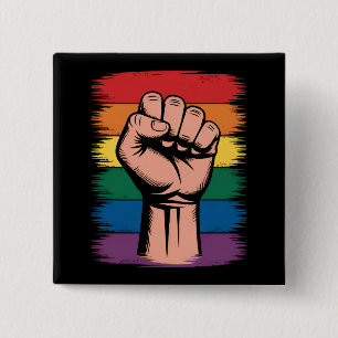 Erhobener Faust Stolz Regenbogen LGBTQ Unterstützu Button