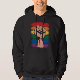 Erhobener Faust Stolz Regenbogen LGBTQ Unterstützu Hoodie