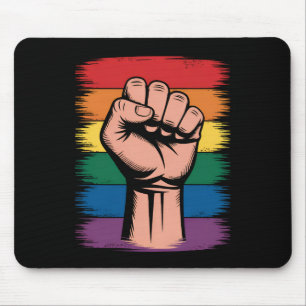 Erhobener Faust Stolz Regenbogen LGBTQ Unterstützu Mousepad