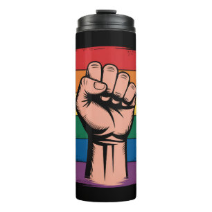 Erhobener Faust Stolz Regenbogen LGBTQ Unterstützu Thermosbecher