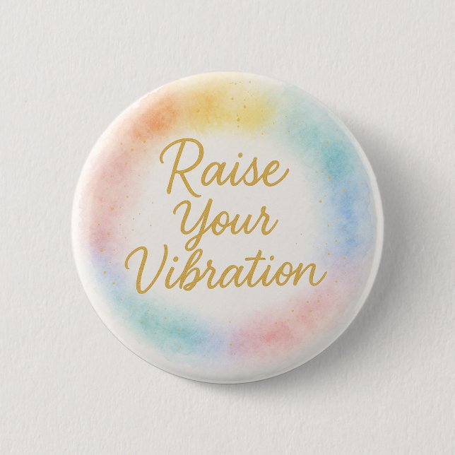 Erhöhe deine Schwingung Regenbogen-Wasserfarbe-Ene Button (Vorderseite)
