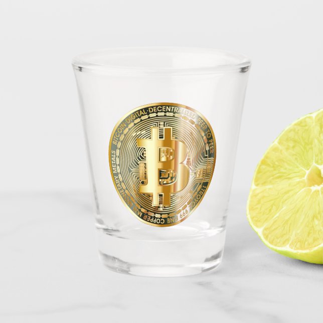 Erhöhen Sie Ihr Trinkspiel mit einem Bitcoin Schnapsglas (Vorderseite)