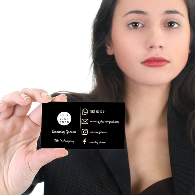 Erhöhen Sie Ihre Markenbezeichnung mit Social Medi Visitenkarte (Custom Logo Social Media Gold QR Code ModernBlack Business Card)