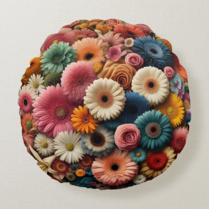 Erhöhen Sie Ihre Raumfarbe Gerbera Daisy Floral Rundes Kissen