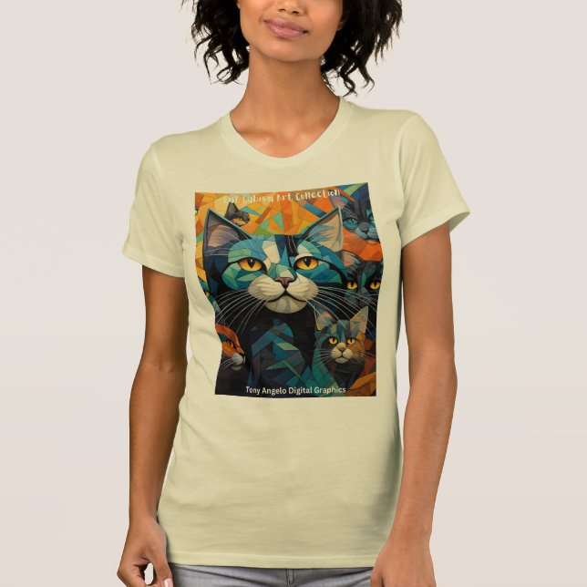 Erhöhen Sie Ihren Stil mit Cat Cubism Art T-Shirt (Vorderseite)
