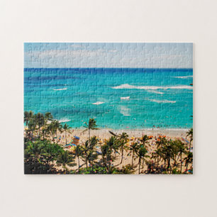 Erhöhte Ansicht eines Strandbildes in Waikiki, Hon