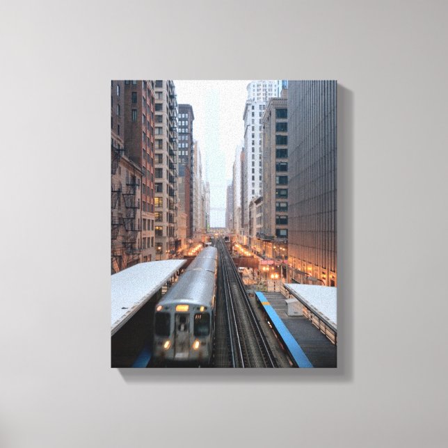 Erhöhte Eisenbahn in Chicago über Wabash Leinwanddruck (Vorderseite)