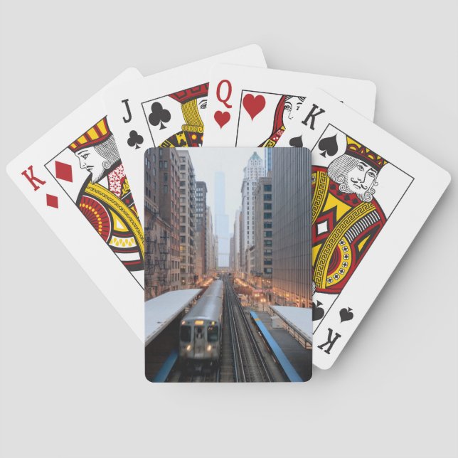 Erhöhte Eisenbahn in der Innenstadt von Chicago üb Spielkarten (Rückseite)