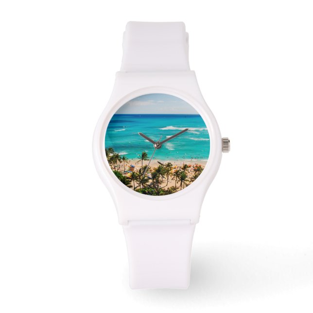 Erhöhte Sicht auf die Bucht von Waikiki, Honolulu  Armbanduhr (Vorderseite)