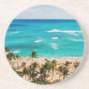 Erhöhte Sicht auf die Waikiki Beach Szene, Honolu Getränkeuntersetzer