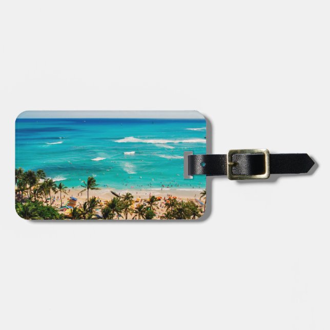 Erhöhte Sicht auf die Waikiki Beach Szene, Honolul Gepäckanhänger (Vorderseite horizontal)