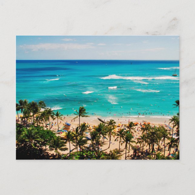 Erhöhte Sicht auf die Waikiki Beach Szene, Honolul Postkarte (Vorderseite)