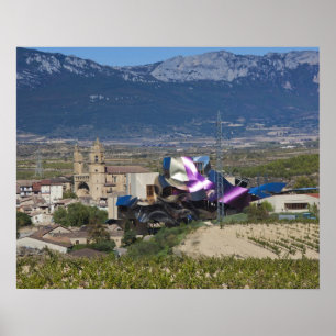 Erhöhte Stadtsicht und Hotel Marques de Riscal Poster