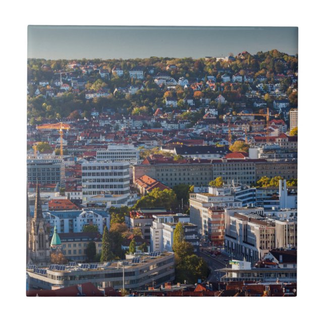 Erhöhte Stadtsicht von Stuttgart Fliese (Vorderseite)