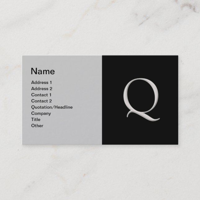 Erhöhter Silberbrief "Q"-Visitenkarte Visitenkarte (Vorderseite)