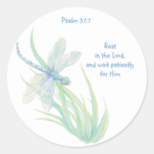 Erholung in Lord Scripture Dragonfly Blue, Green Runder Aufkleber