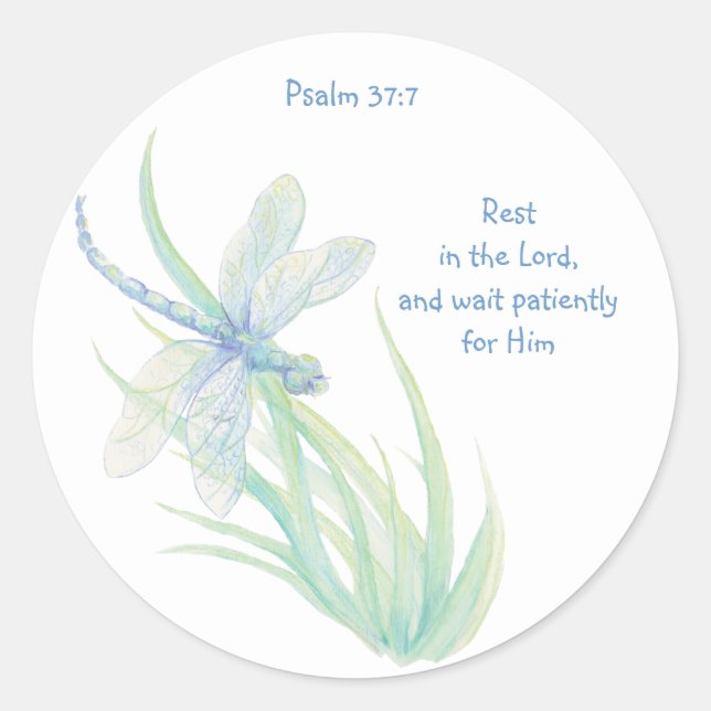 Erholung in Lord Scripture Dragonfly Blue, Green Runder Aufkleber (Vorderseite)