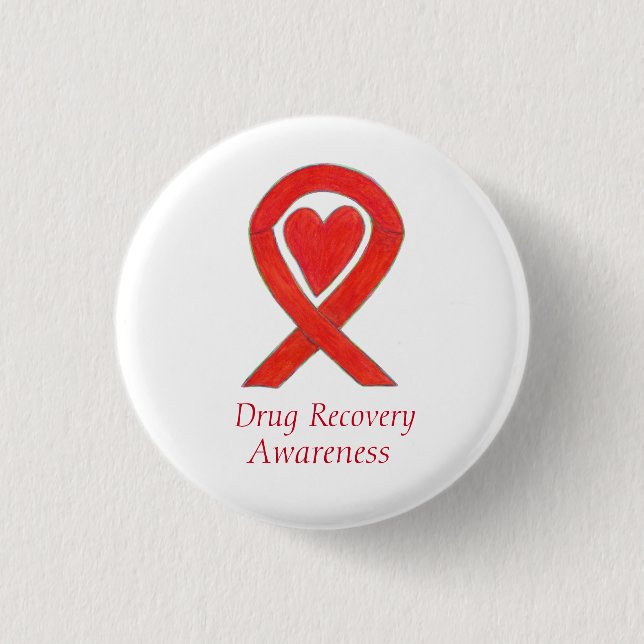 Erholung von Drogen Aufklärung Rotes Herz Band But Button (Vorderseite)