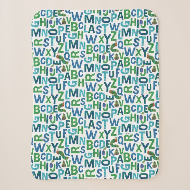 Eric Carle | Blaue und grüne Alphabet Muster Sherpadecke (Vorderseite)