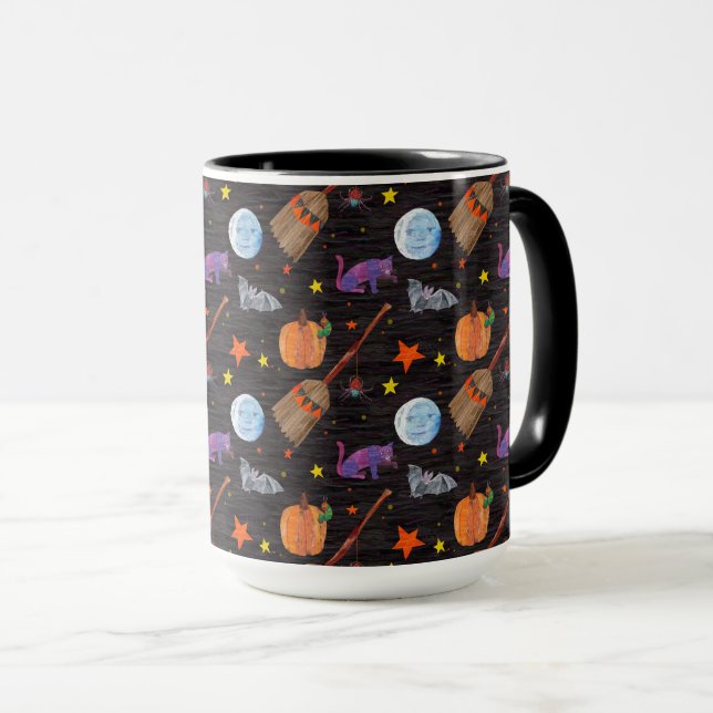Eric Carle | Raupe Black Halloween Pattern Tasse (VorderseiteRechts)